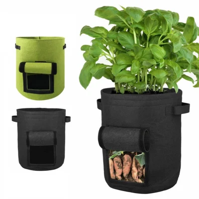 Bolsas de cultivo de fieltro personalizadas de 10 galones, bolsa de cultivo de tela no tejida para patatas/verduras/plantas con ventana y asa