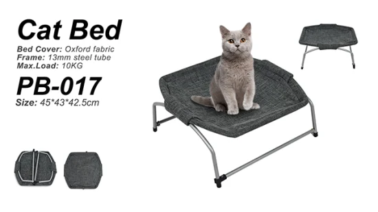 Cama de cuna para mascotas elevada de lujo con estructura de acero de tela gris Oxford para gatos