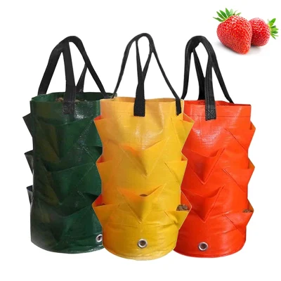 Bolsa de plantación de jardín, bolsa de cultivo de fresas, bolsa de jardinera de tomate de hierba de flor Vertical de boca múltiple de 3L